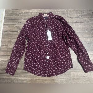 Men's Burgundy Floral Button-Down Shirt